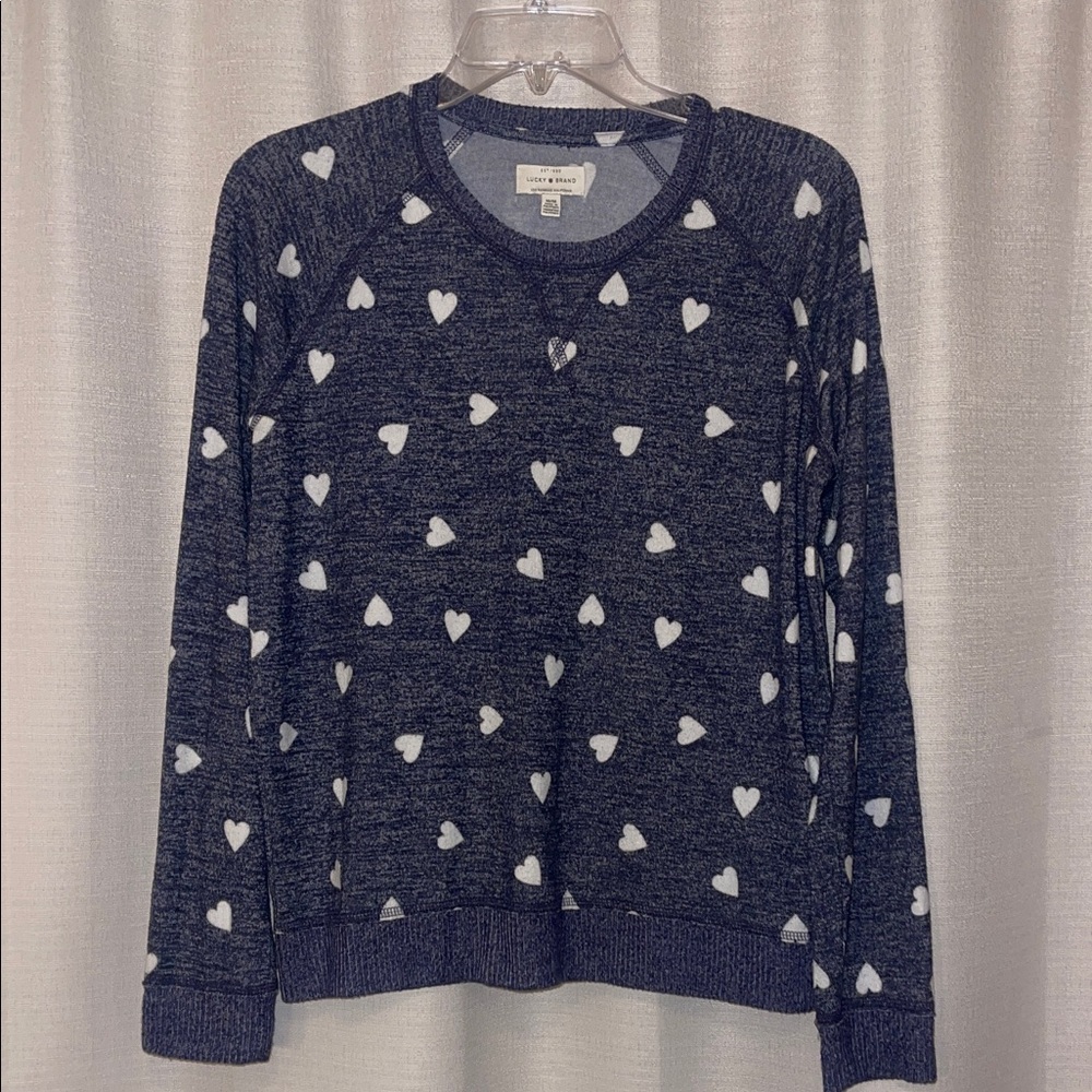 Lucky Brand Navy Heart Pattern Lightweight Shirt